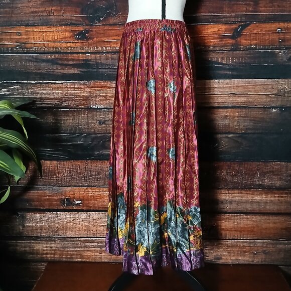Pykettes Vintage Midi Skirt L Pleated Floral Satin - Picture 6 of 9